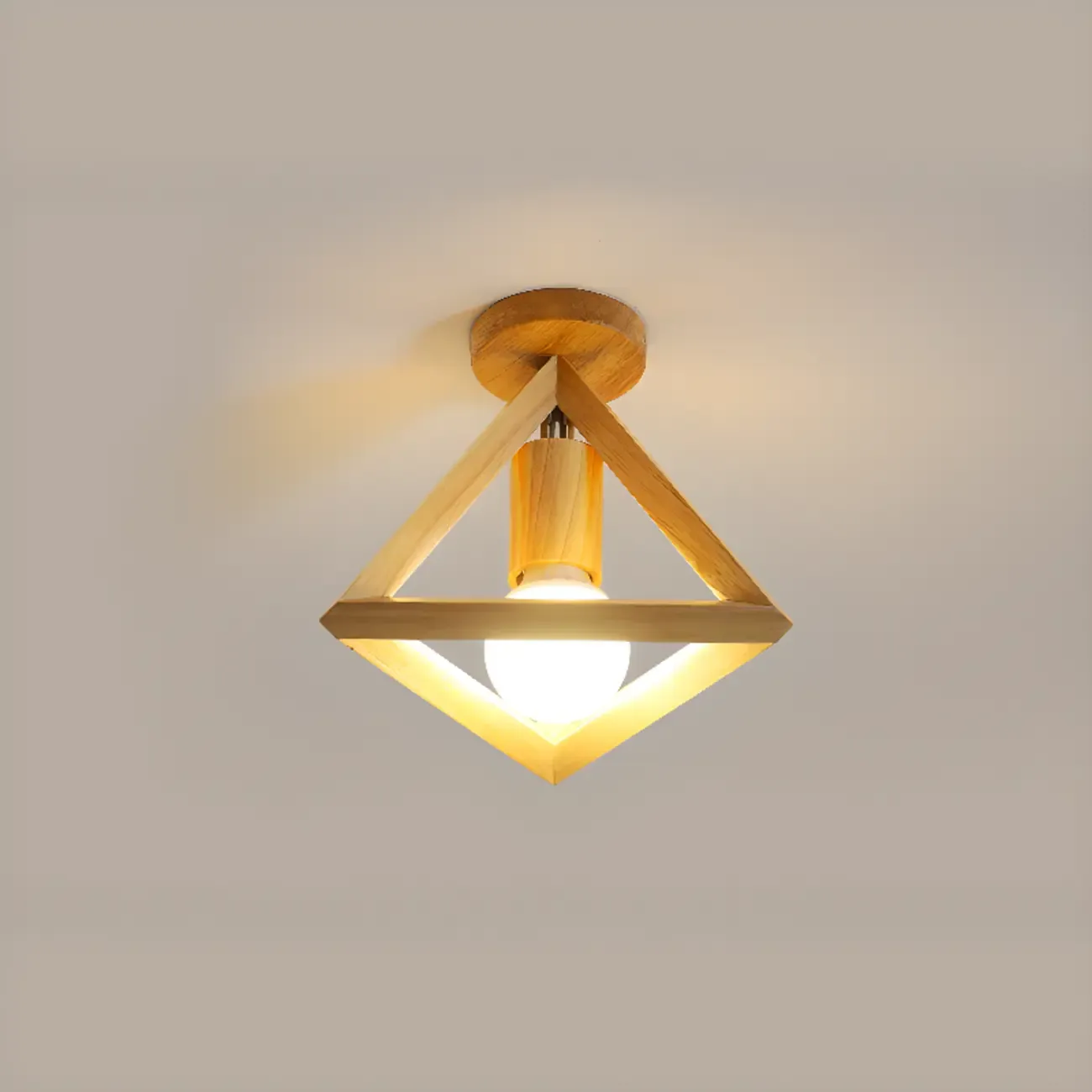 Natural Rubber Wood Cube Shade Semi Flush Ceiling Light