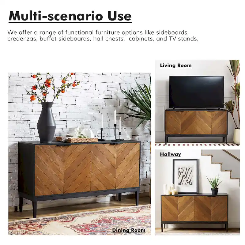 Senin Modern Herringbone TV Stand with Adjustable Shelves by HULALA HOME - 55 inches