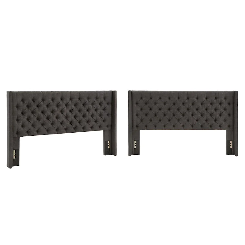 Detmold King Wingback Button Tufted Linen Fabric Headboard