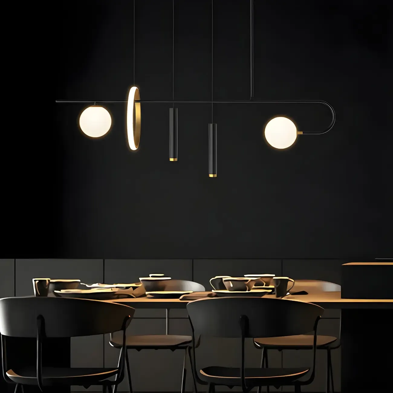 Modern Black LED Linear Kitchen Island Chandelier