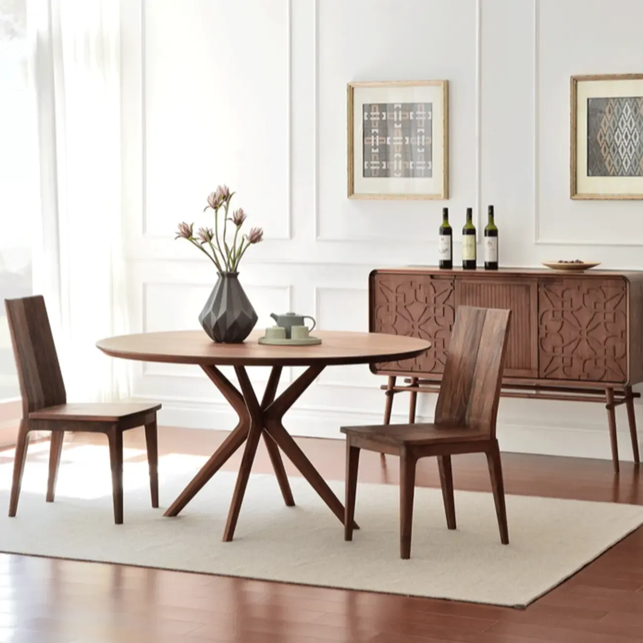 Modern Brown Solid Wood Round Dining Table