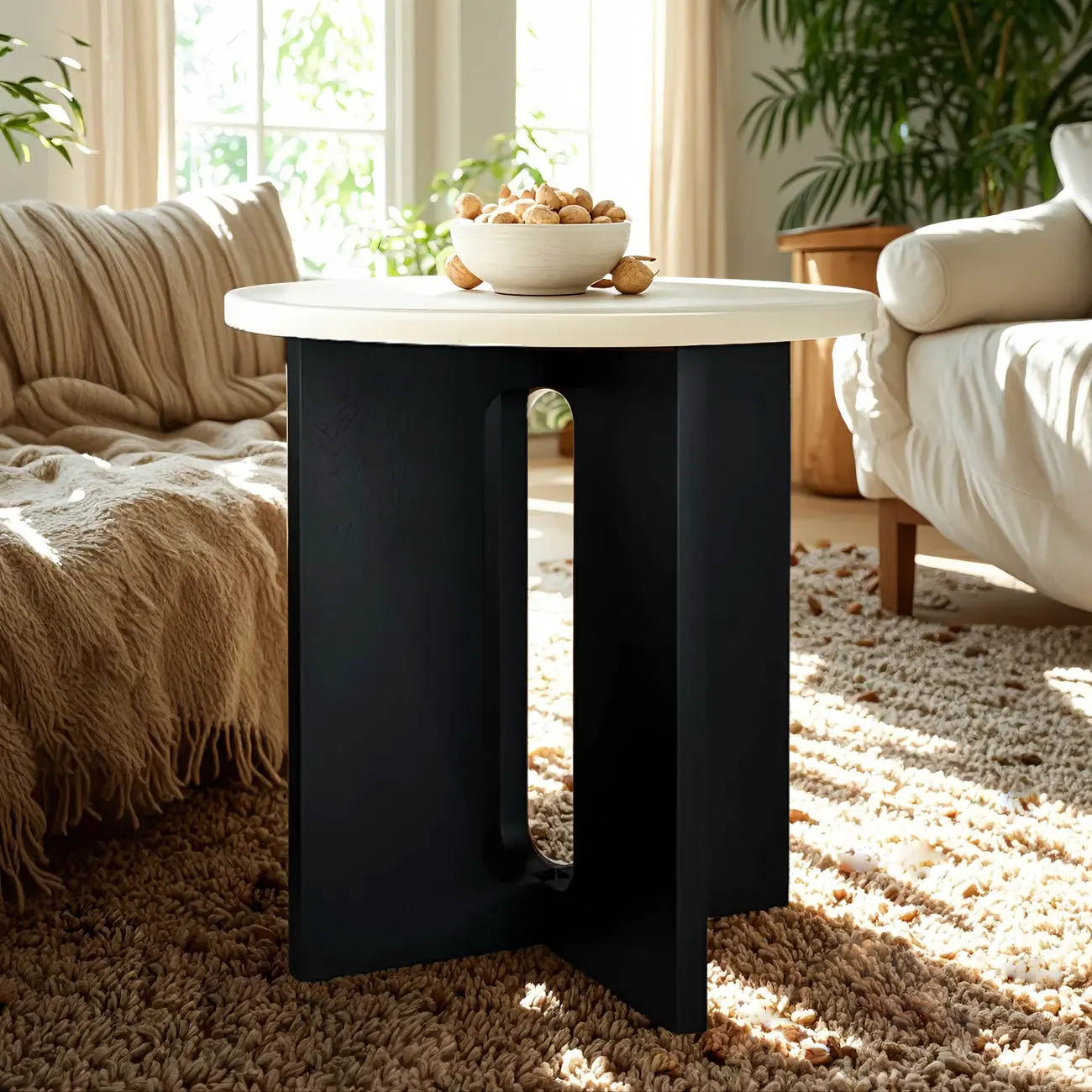 Minimalist Round Brown Wood End Table for Living Room