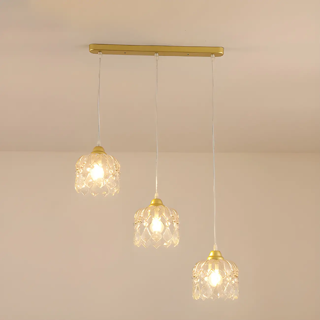 3-Light Small Elegant Gold Crystal Island Pendant Light for Kitchen