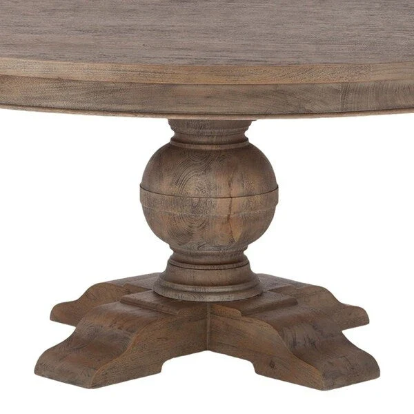 Grey Brown Round Dining Table, Seats 5, Reclaimed Teak