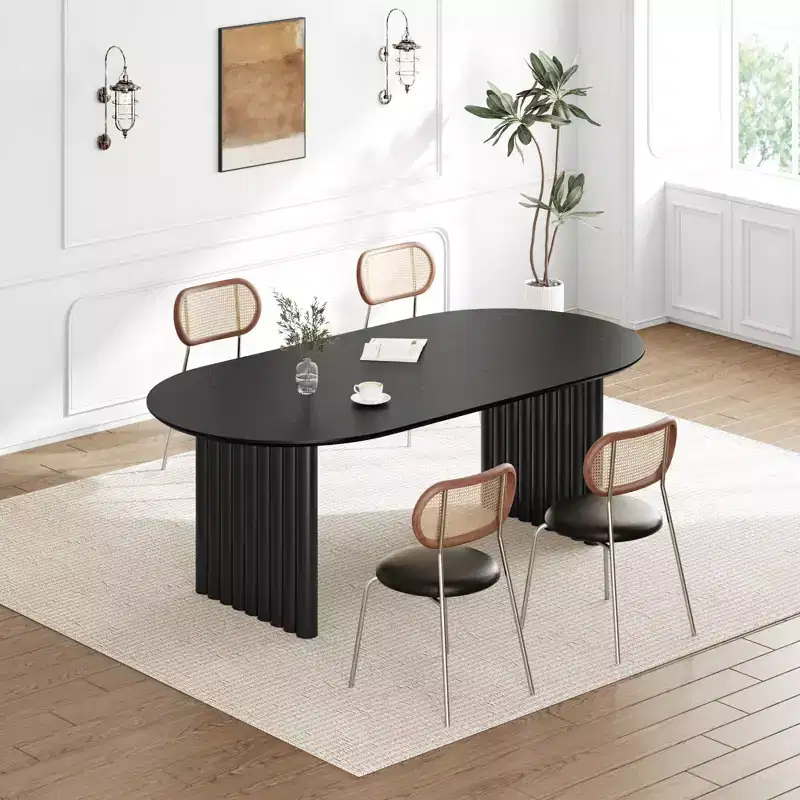 PexFix Dining Table Wood Oval Kitchen Table with Scratch-Resistant Top & Striped Legs Modern Farmhouse for Living Room Kitchen