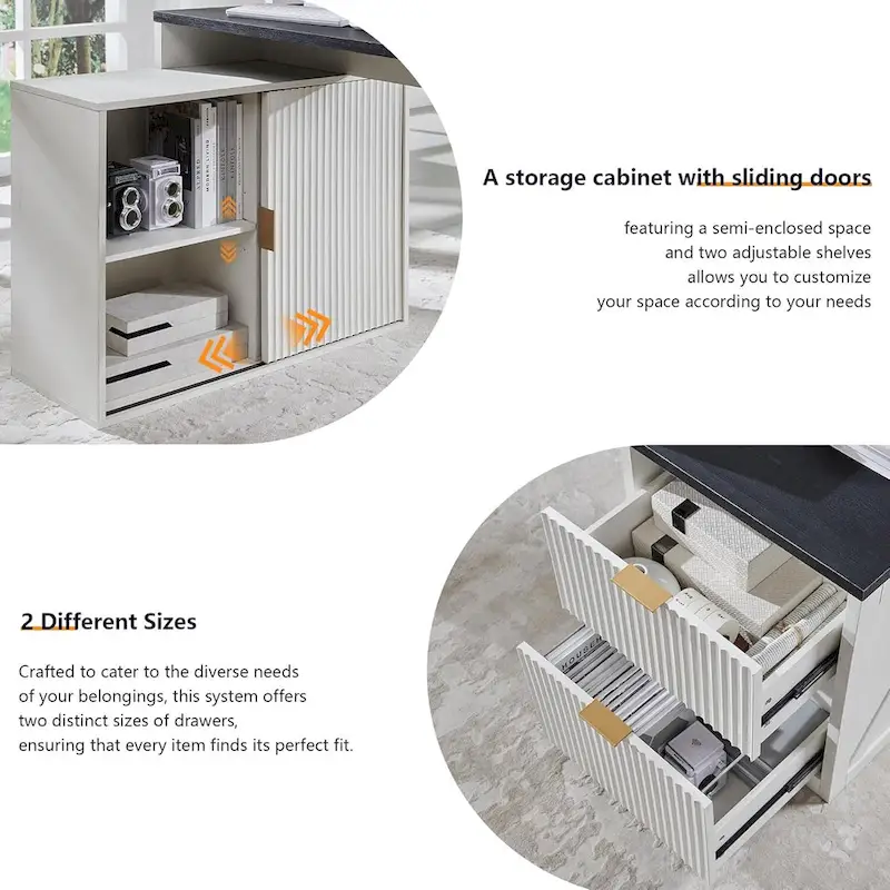 67 Modern L Shaped Desk, Wood Home Office Desk with Charging Station