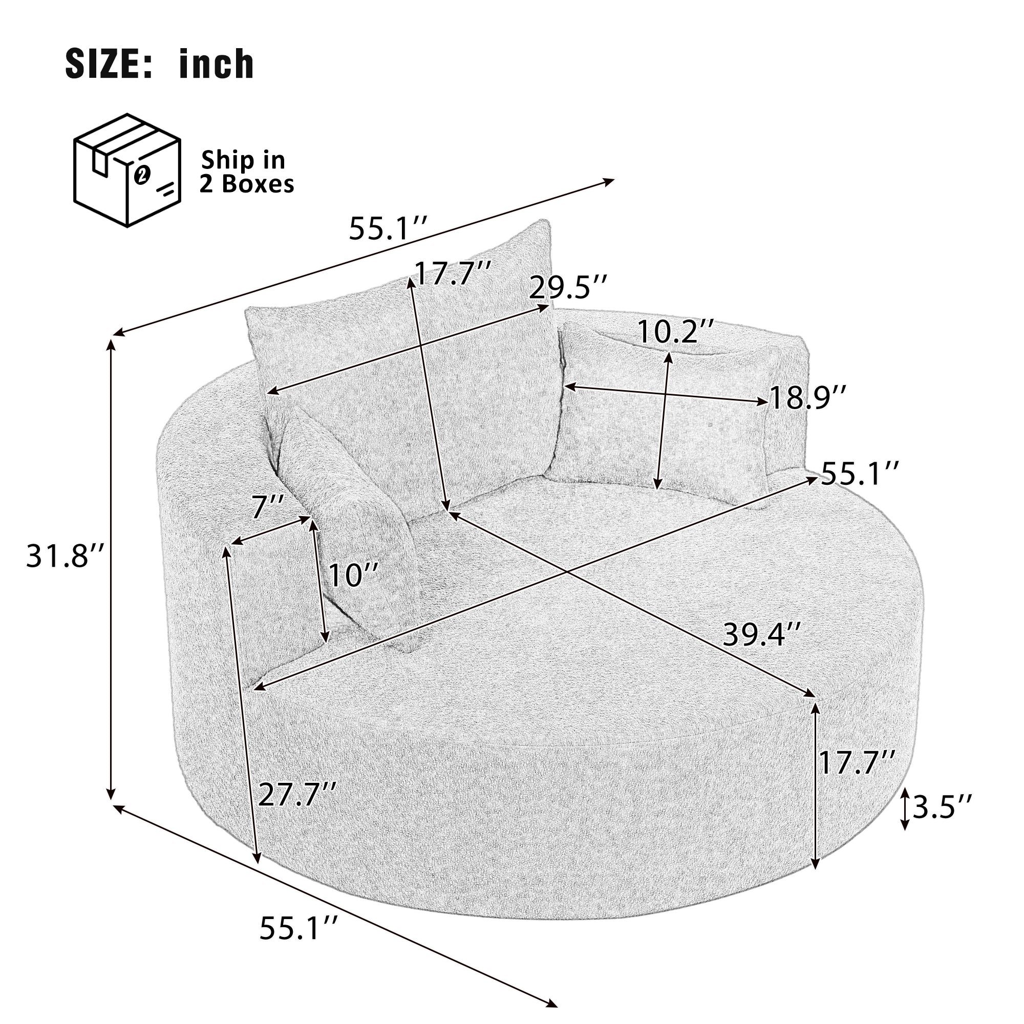 Walker Edison | 360¡ã Swivel Accent Round Sofa Chair with Pillows