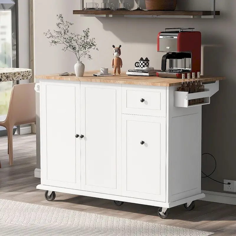 53.9 W Modern Versatile Kitchen Island with Drop Leaf and 3 Drawer Cabinets