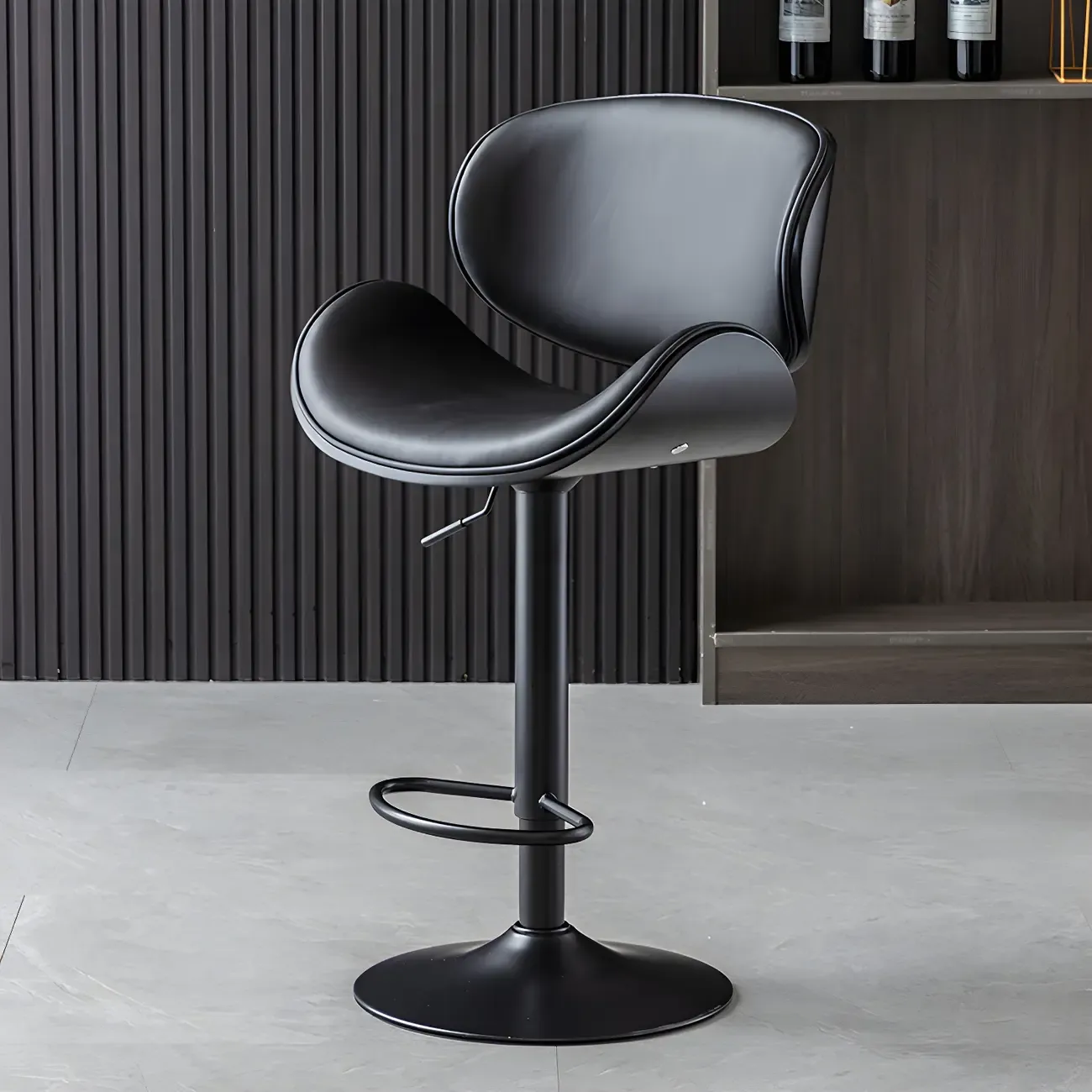 Arched Blackish Green Leather Swivel Adjustable Bar Stool