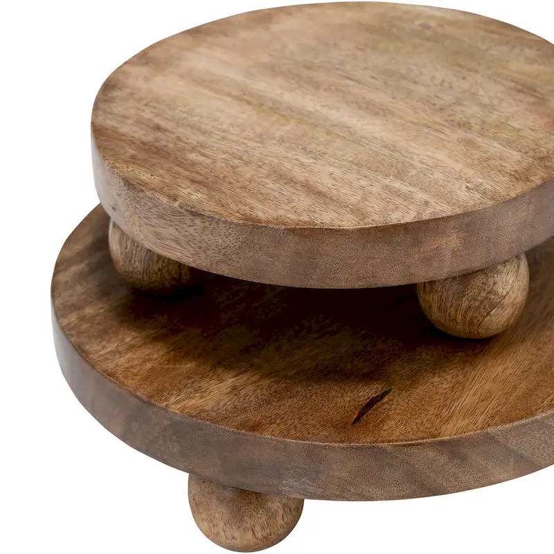 Sagebrook Home Natural Round Wood Set Of 2 Riser Trays - 10.0  x 10.0  x 3.0