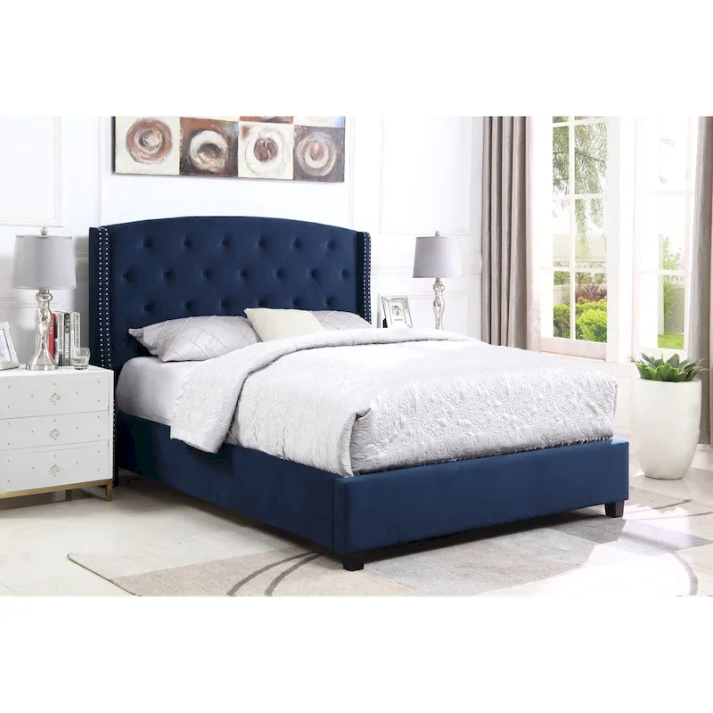 Roundhill Furniture Summit Wingback Tufted Upholstered Bed with Nailhead