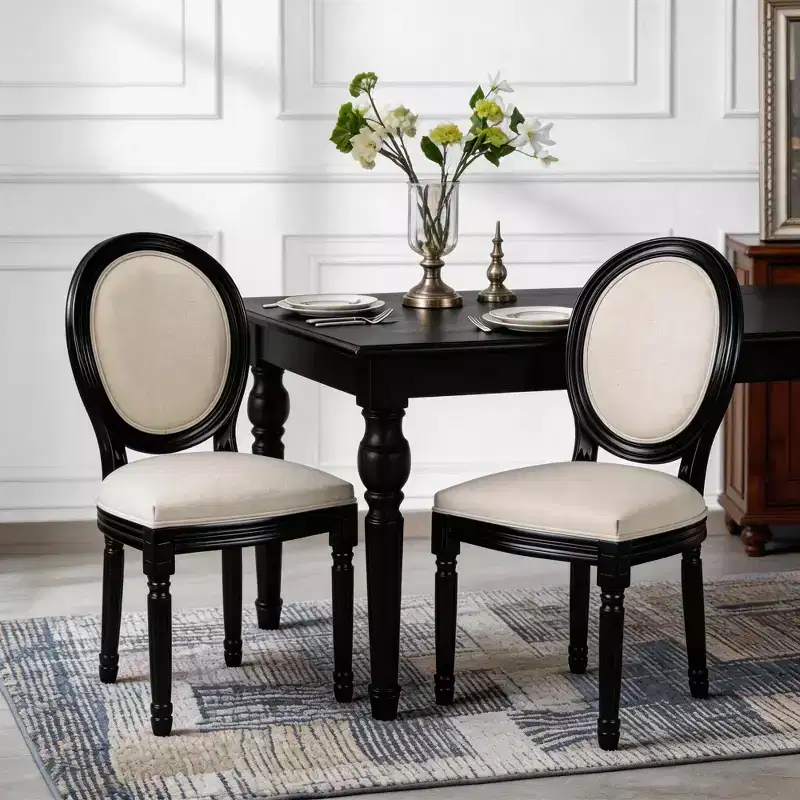 GDFStudio Coini Modern Wooden Linen Upholstered Dining Chairs with Sponge Round Back (Set of 2)