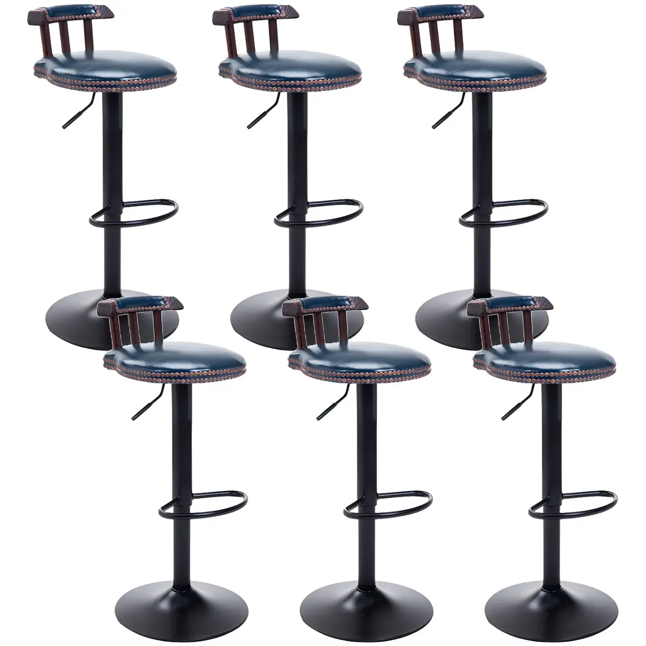 Industrial Round Leather Adjustable Bar Stools