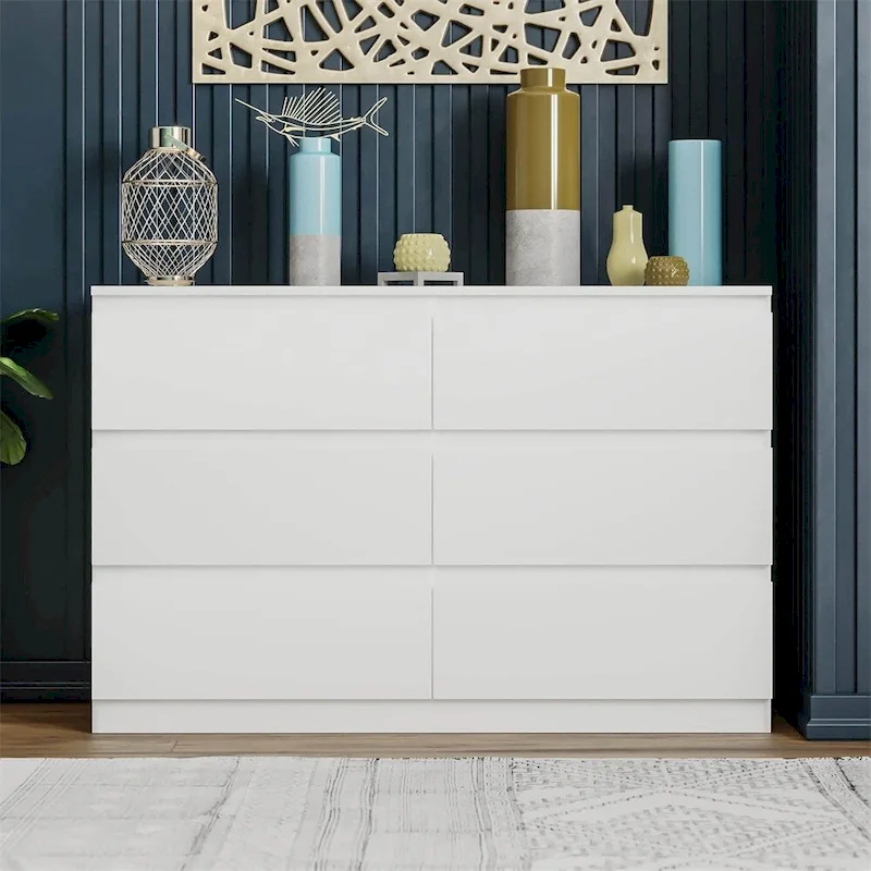 White 6-Drawer Double Dresser, Freestanding, 2-Person Assembly