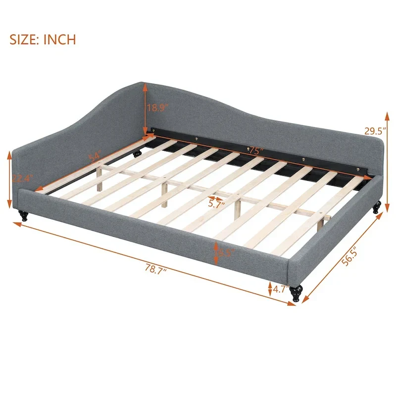 L-Shaped Linen Daybed with Solid Wood Legs
