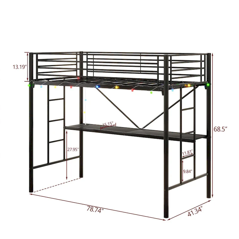 Heavy Duty Metal Bunk Bed Frame with Safety Guard Rails
