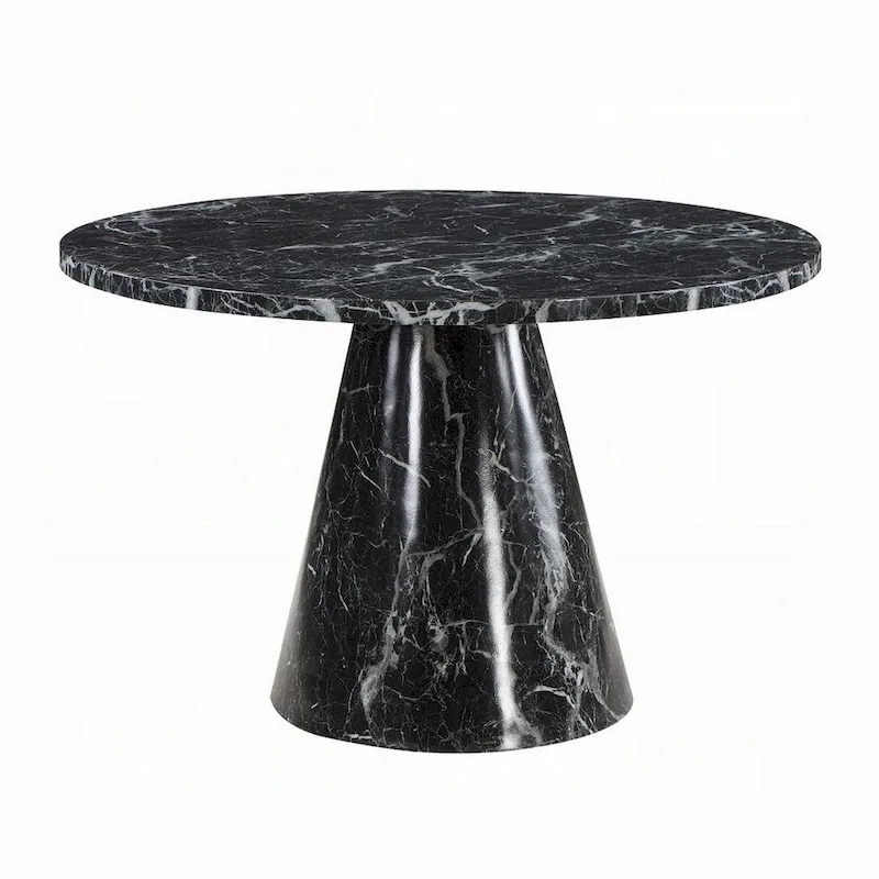 Dining Table, Pedestal Base, 48 Inch Round Black Faux Stone Top