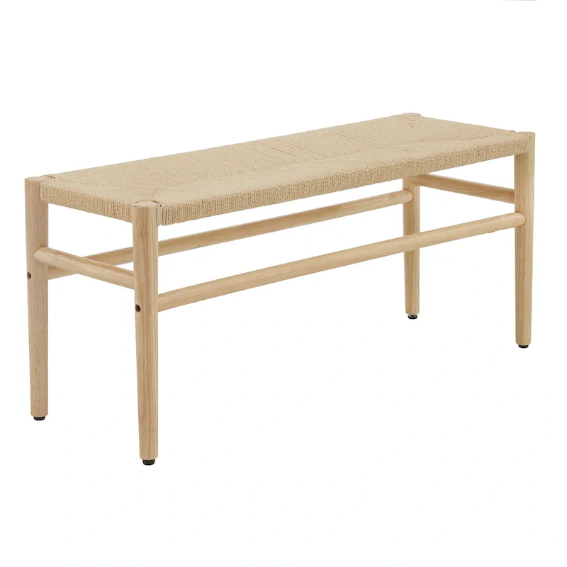 Natural Wood Bench with Woven Rope Seat - 2 Person