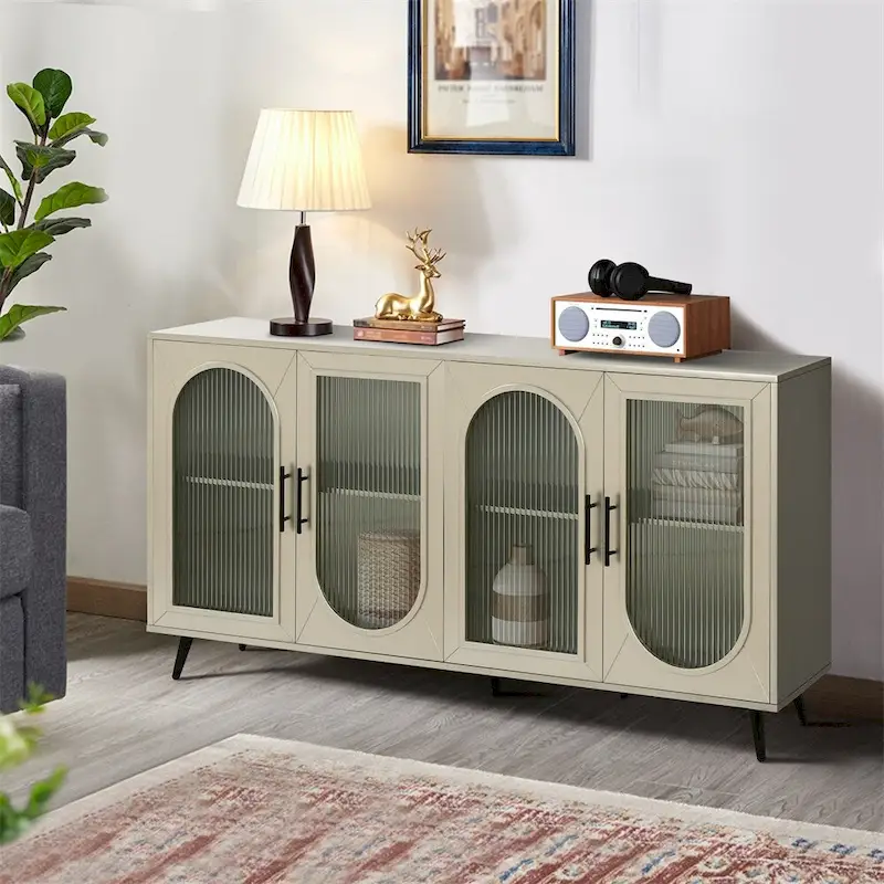 Antique Gold Storage Sideboard with Glass Doors, Vintage Style, 1-Person Assembly