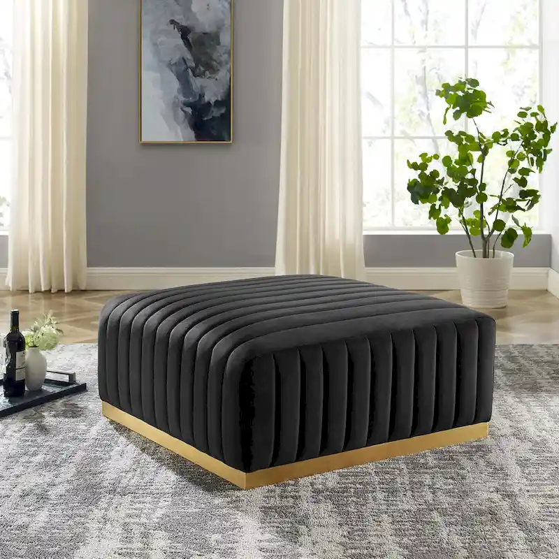 Channel Tufted Performance Velvet Ottoman