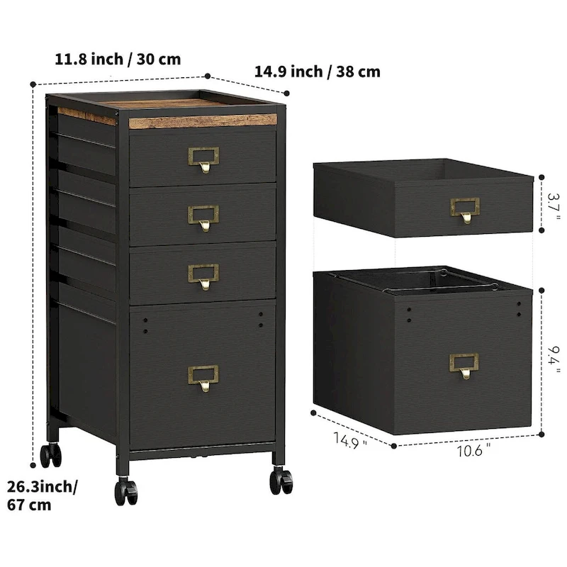 4 Drawer Under Desk Mobile File Cabinet with Wheels