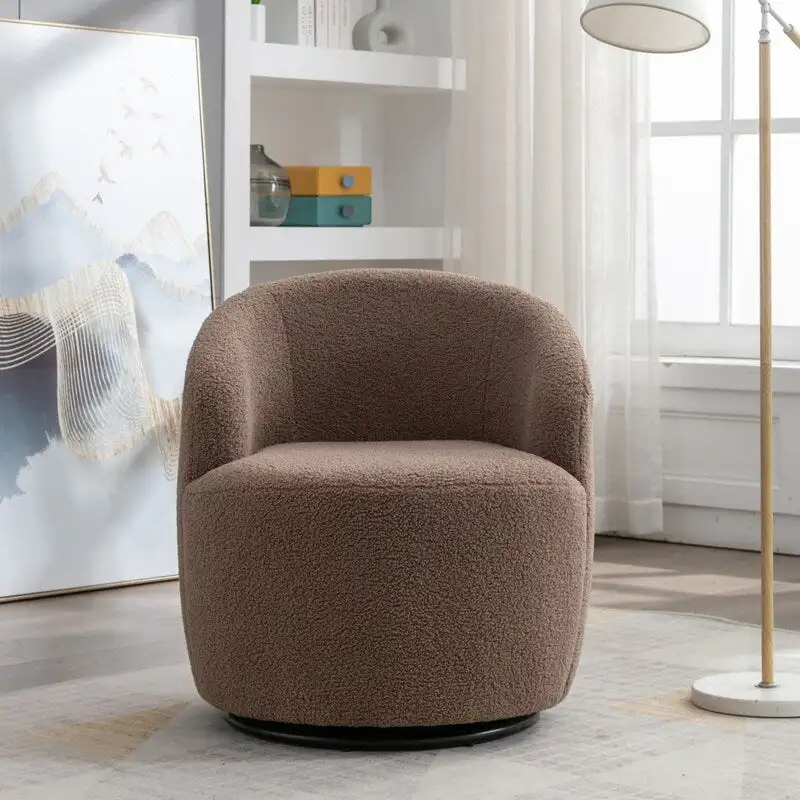 Teddy Fabric Swivel Accent Barrel Chair With Powder Coating Metal Ring
