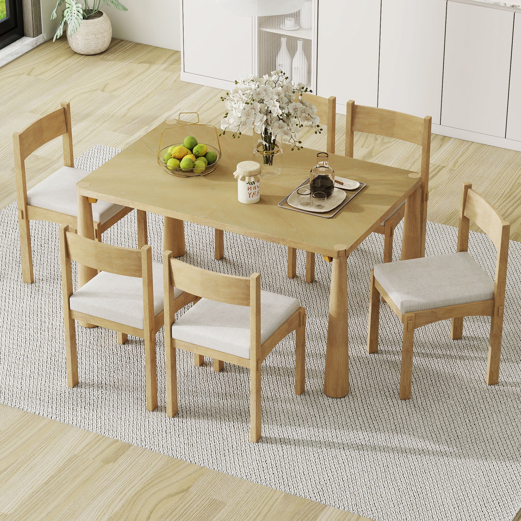 Walker Edison | Classic Modern 7-Piece Dining Table Set for 6