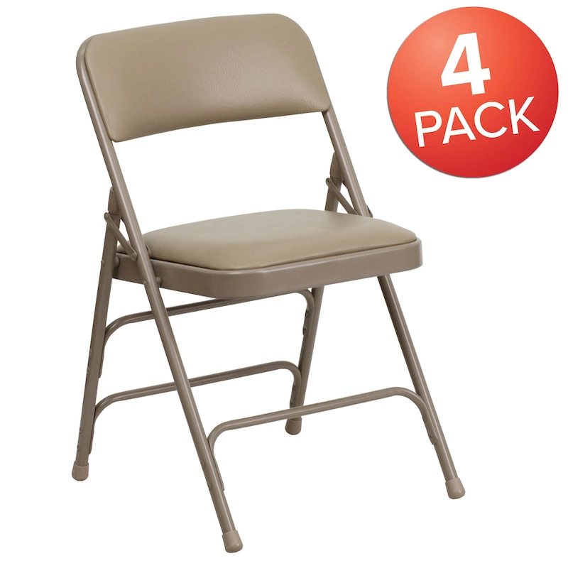 4 Pack Curved Triple Braced & Double Hinged Metal Folding Chair