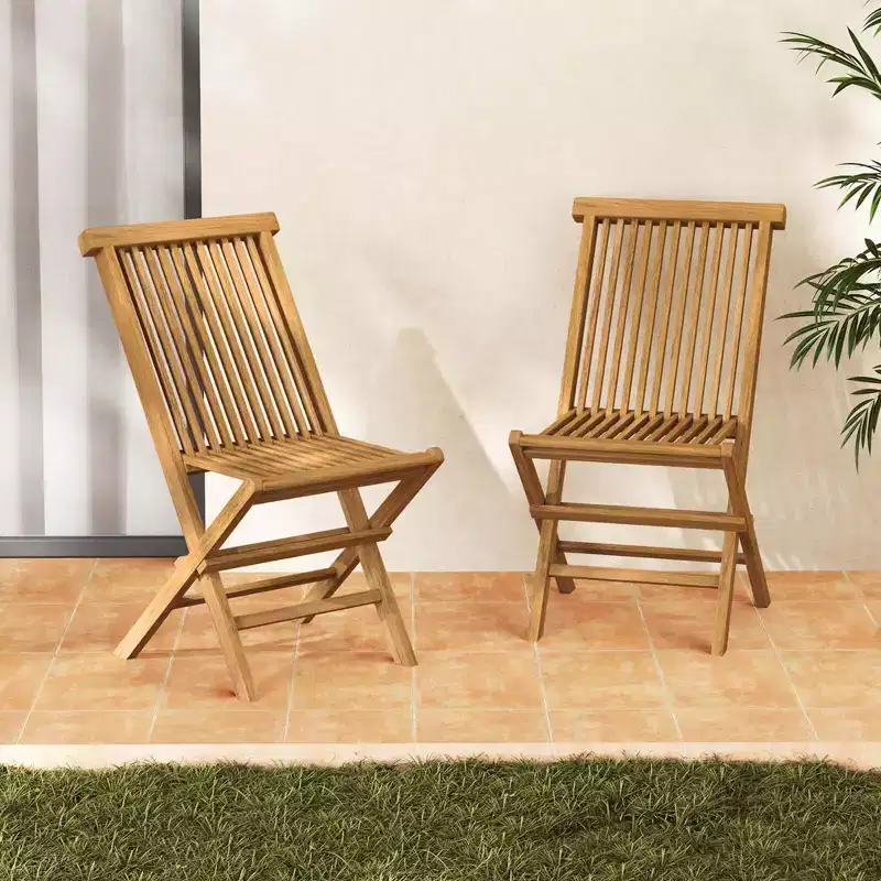Costway Patio Chairs Set of 2/4 with Slatted Seat & Backrest No Assembly Needed for Poolside