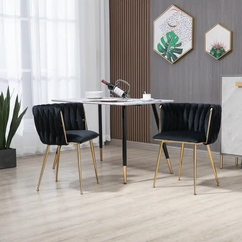 SEYNAR Modern Glam Velvet Dining Side Chair Set of 2 with Gold Metal Frame