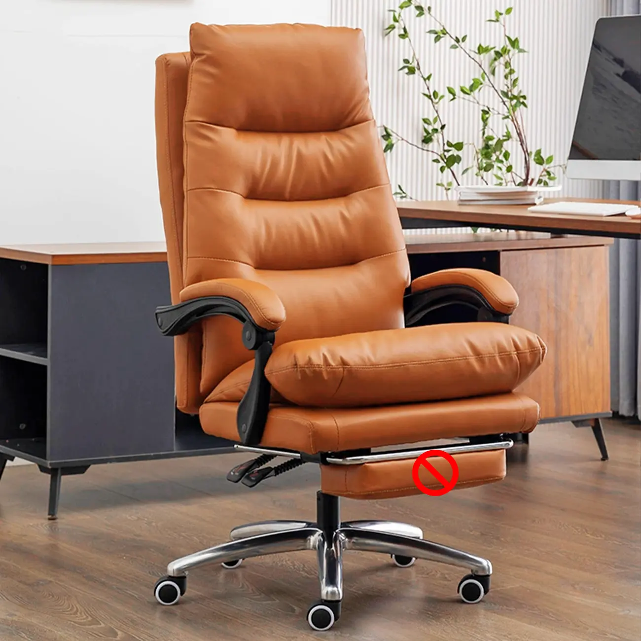 Ergonomic Leather Reclining Executive Office Chair with Footrest