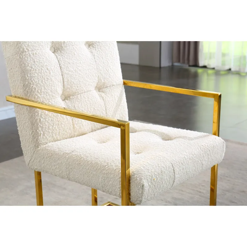Modern Velvet Dining Arm Chair Set of 1, Tufted Design and Gold Finish Stainless Base