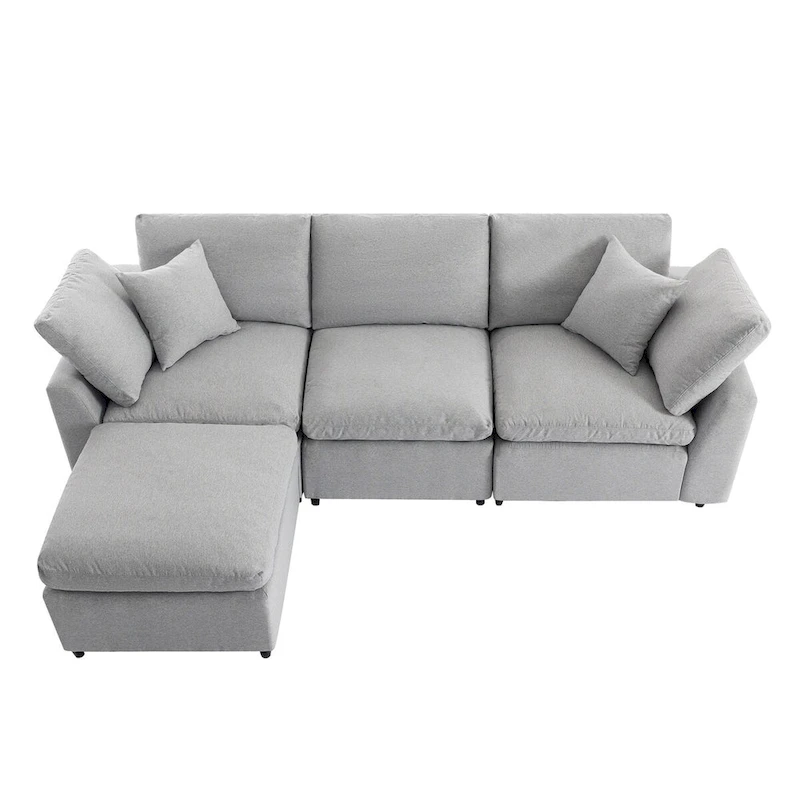 Luxurious Down-Filled L-Shaped Sectional Sofa with Reversible Chaise, Light Gray