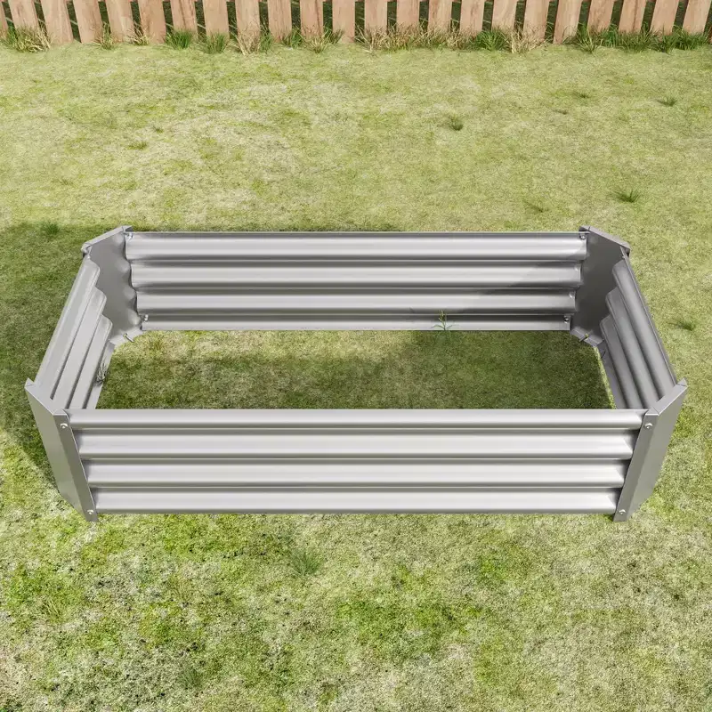 4 x 2 x 1 Silver Metal Raised Garden Bed for Vegetables, Herbs & Flowers for Patio Balcony Porch Entryway Shelf Display