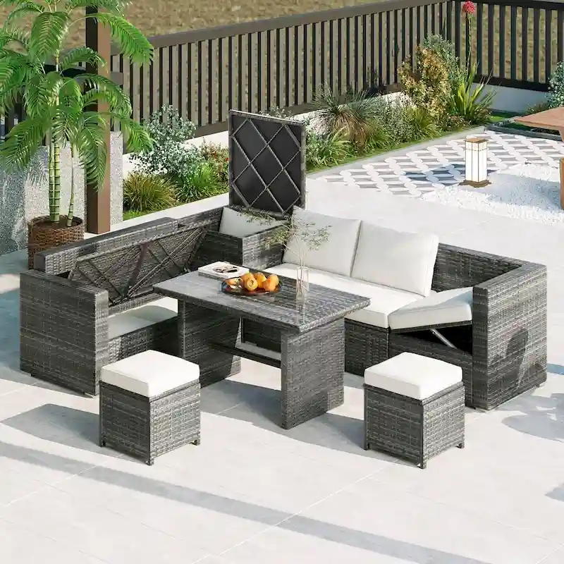 Rattan Outdoor Patio Furniture Set Sectional Sofa with Storage Box