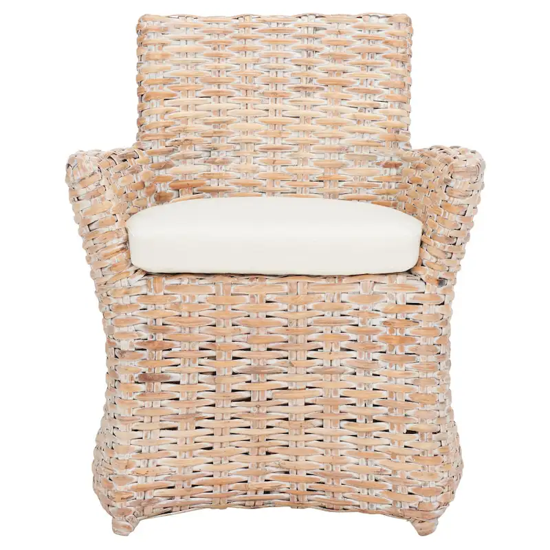 SAFAVIEH Ginny Wicker Washed Out Grey Arm Chair - 28 W x 24 D x 33 H - 28Wx24Dx33H