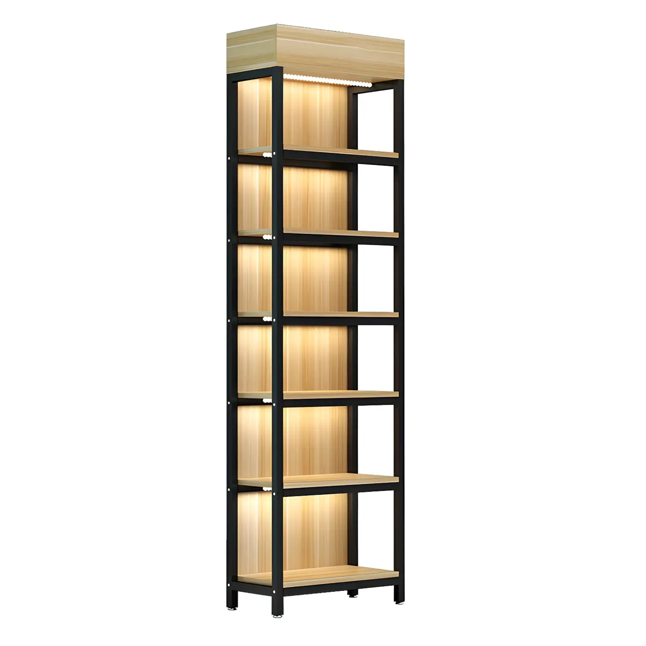 Modern Wood Open Multi-Shelf Large Display Cabinet