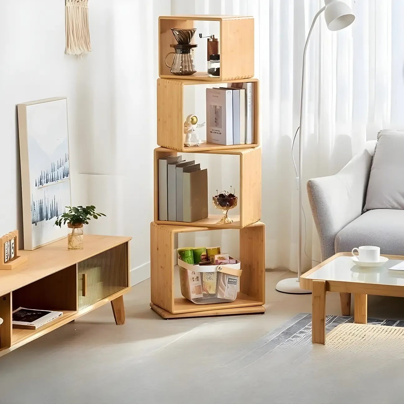 4-Tier Modern Wooden Open Cube Display Bookcase