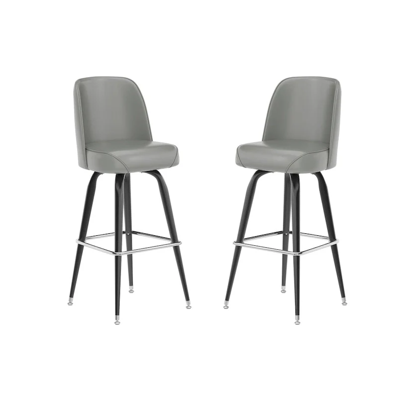 2 Pack Metal Barstool with Swivel Vinyl Upholstered Bucket Seat and Footrest - 18.5D x 18.5W x 42.5H