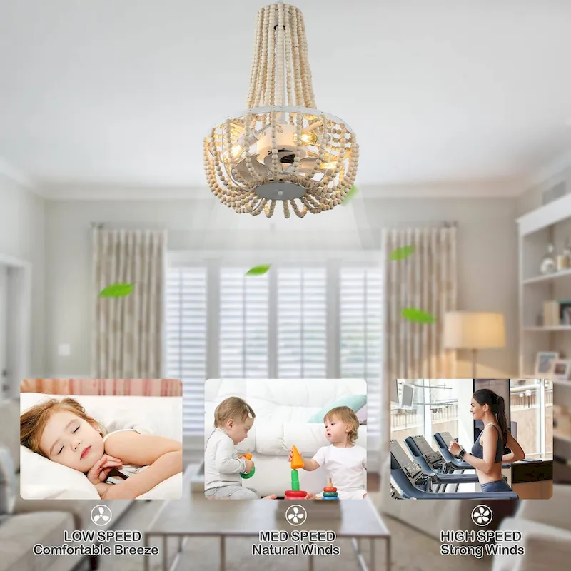 Oaks Aura Brooks 20in.Indoor 4-Light White Farmhouse Boho Ceiling Fan with Lights3-Speed Reversible Scandi Ceiling Fan w/Remote