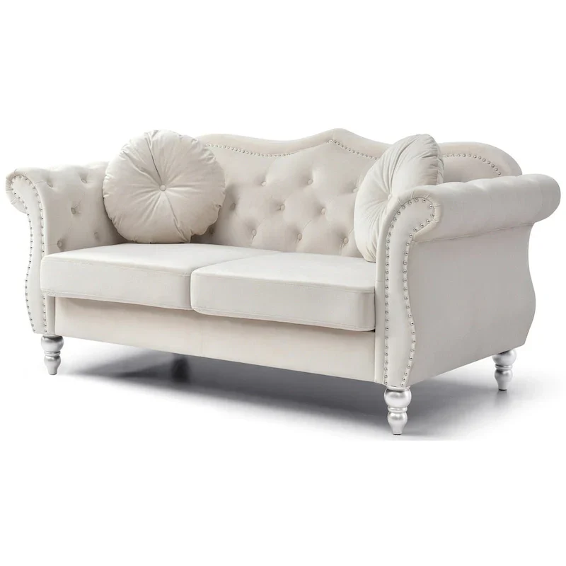 Hollywood 68 in. Velvet Chesterfield Loveseat with 2-Throw Pillow - 68L x 35W x 34H