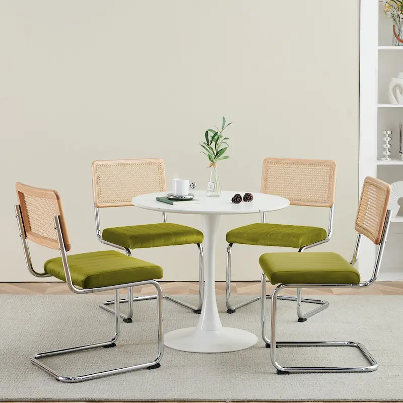 Velvet Upholstered Rattan Dining Chairs Set of 2/4