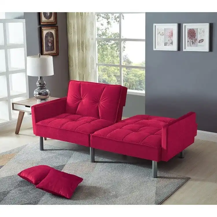 75.6 Lovely Velvet Convertible Sleeper Sofa Bed Futon Love Seats