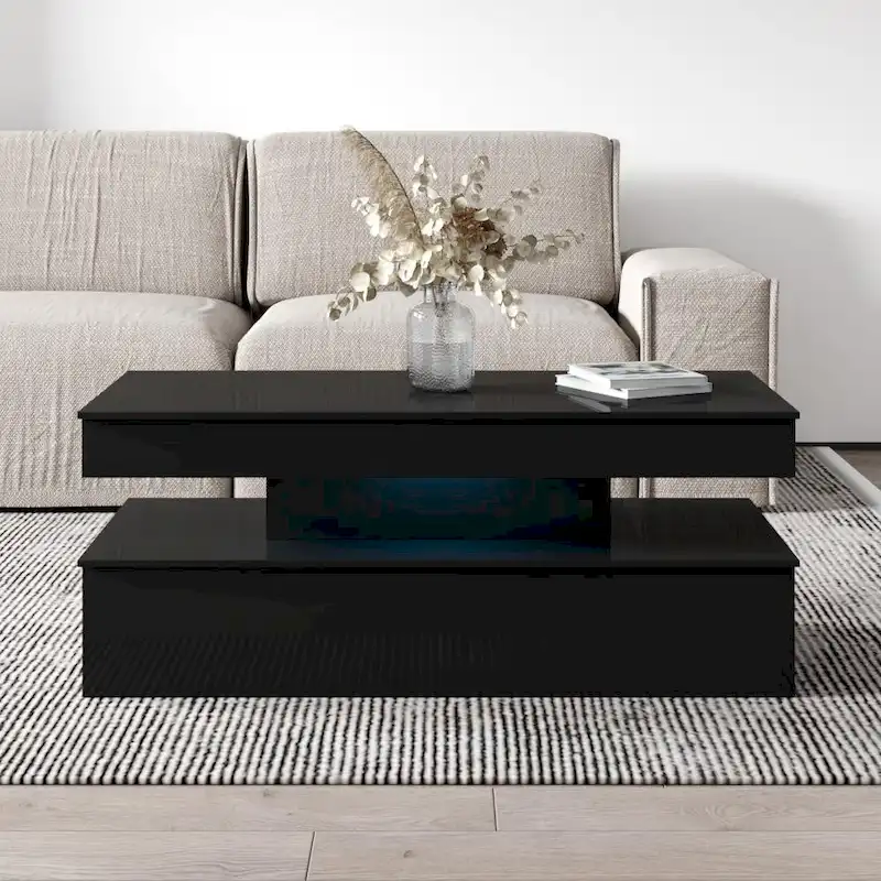 High Gloss Coffee Table, White / Black, 2-Seat