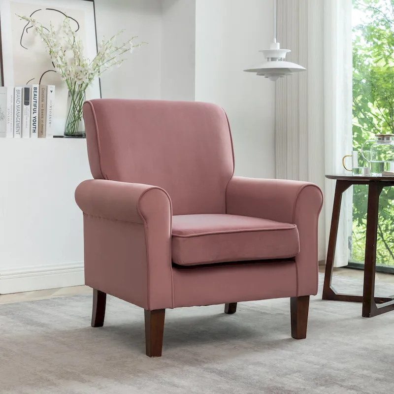 Traditional Rolled Arm Armchair with Tapered Legs – Rose / Royal Blue / Navy Blue / Purple Print / Grey / Floral / Orange / Black / Grey Print – 1-Seater