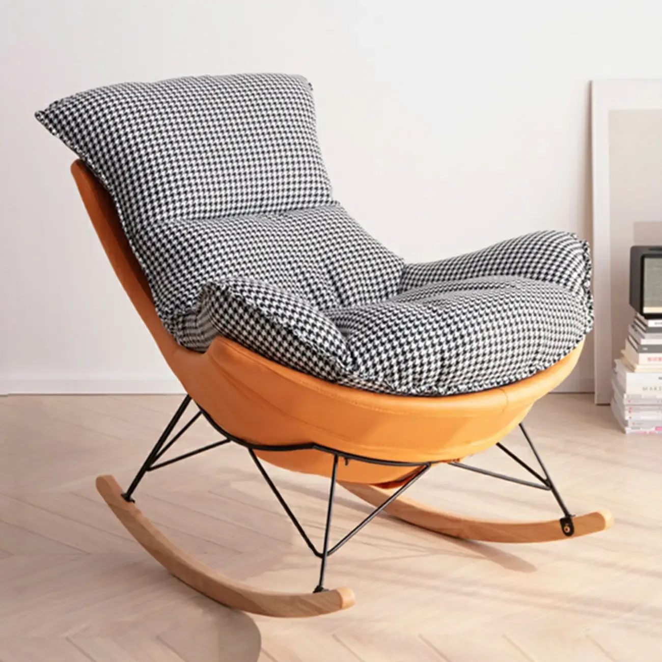 Mid Century Modern Upholstered Rocking Chair with Ottoman