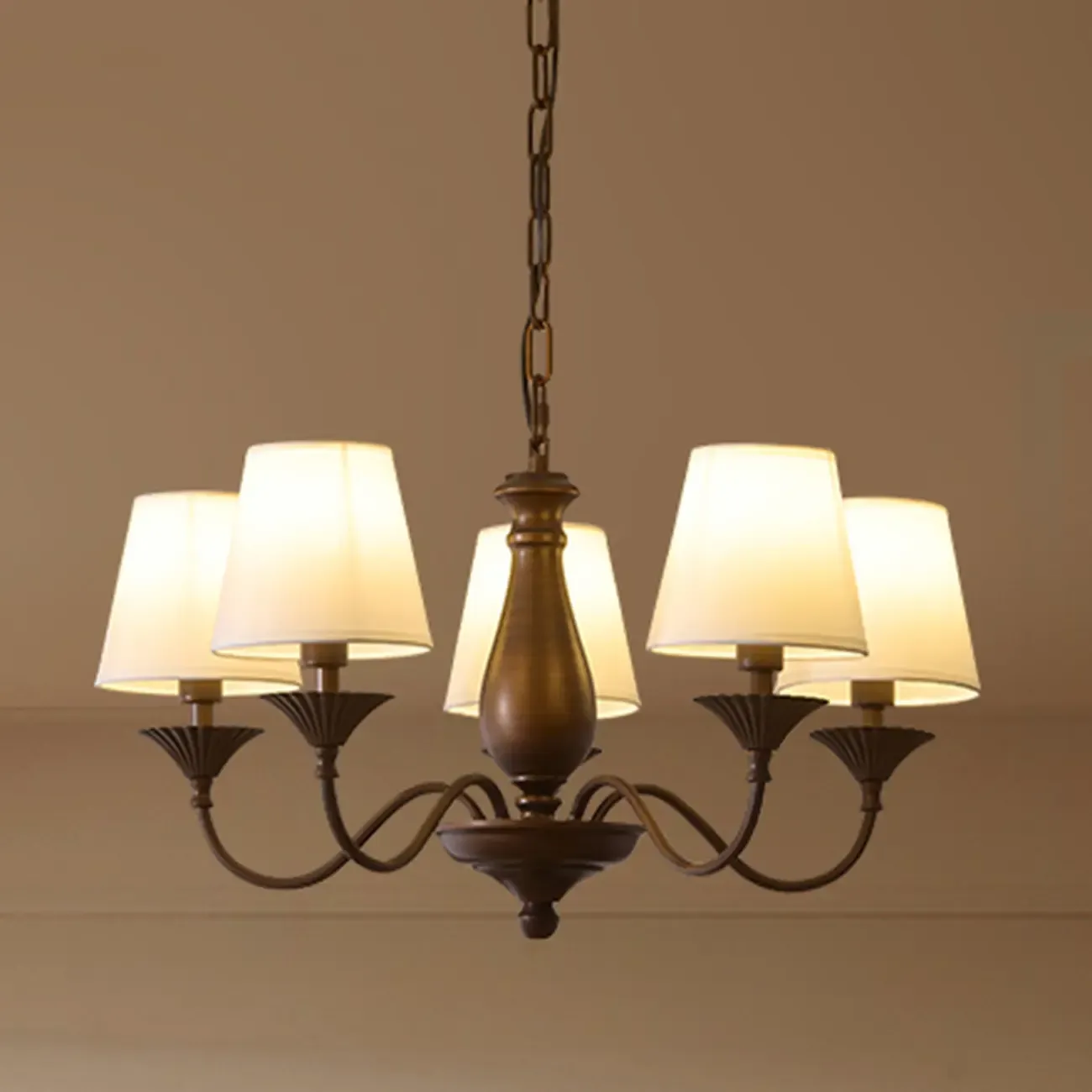 Traditional Brown Metal Fabric Barrel 8 Lights Chandelier