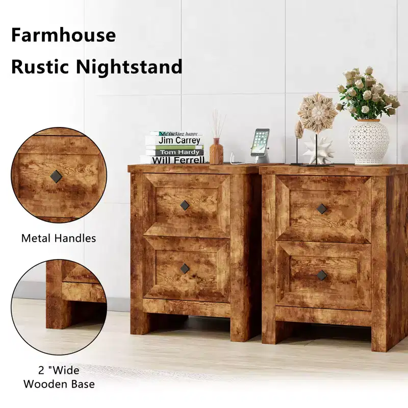 AMERLIFE Nightstand Set of 2 with Charging Station