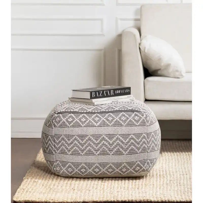 Gray & Ivory / Black & Ivory Square Pouf Ottoman, Single Seat, 22