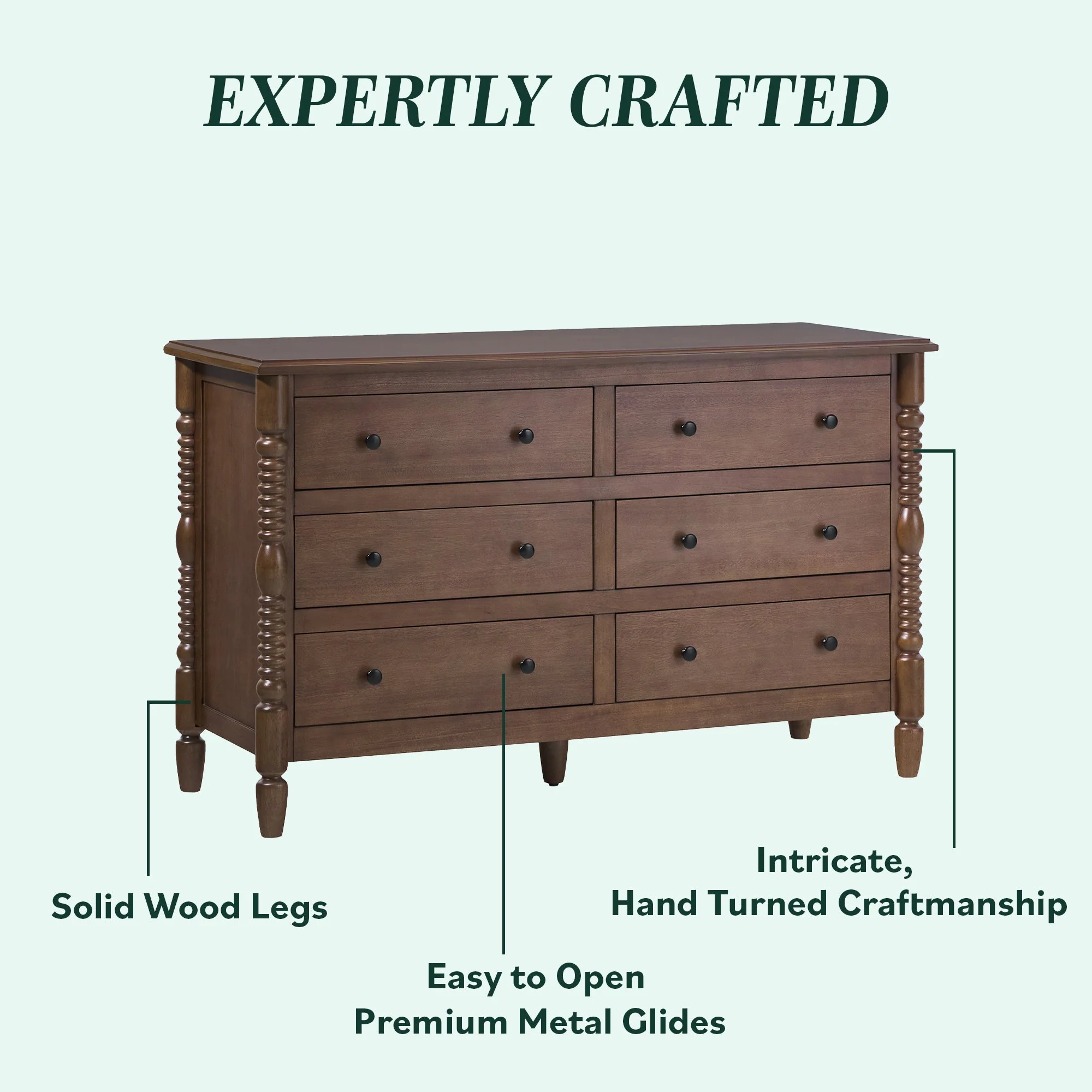 Traditional Vivienne 6-Drawer Easy Assembly Solid Wood Dresser